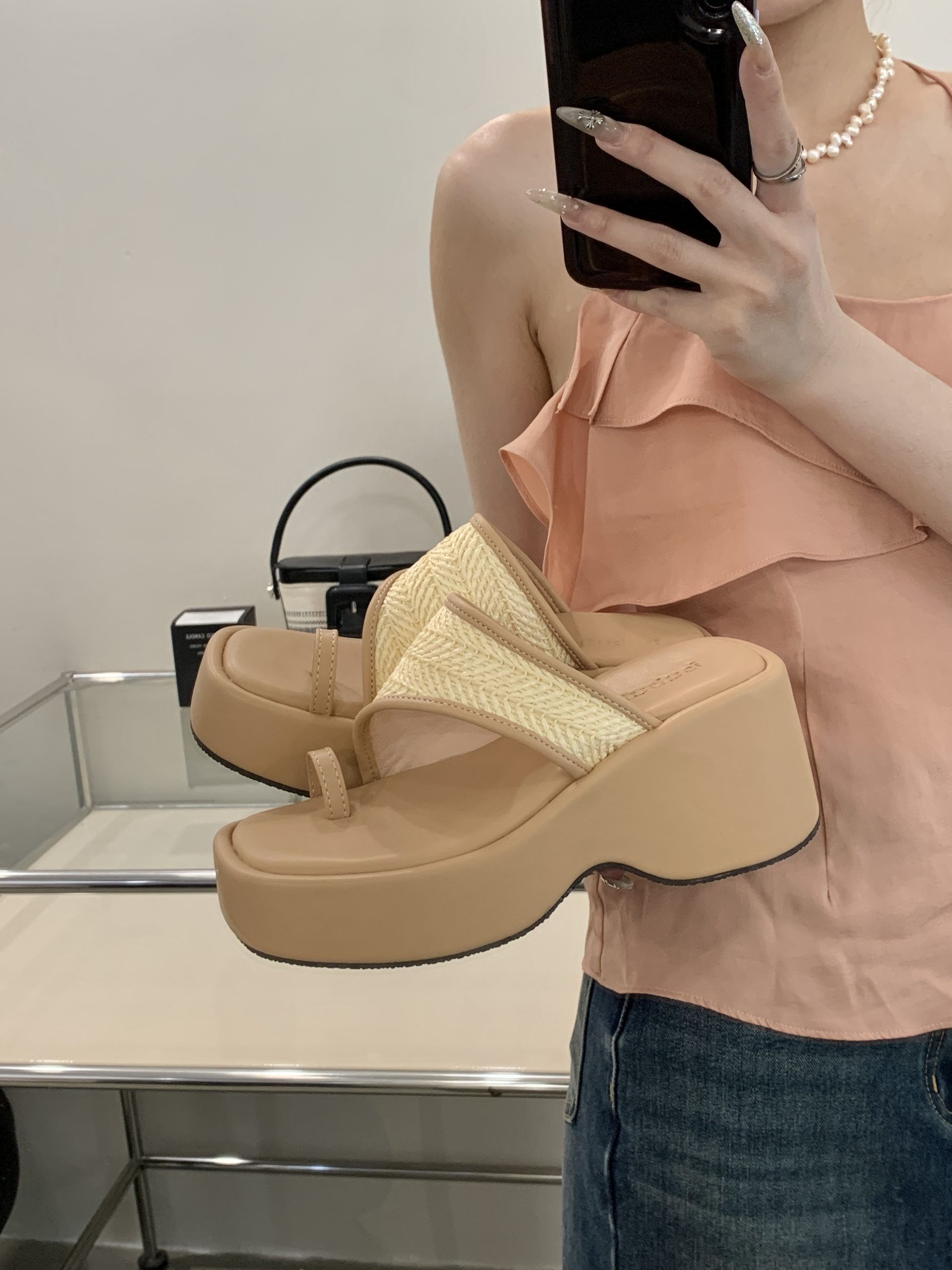 BUBUFLY Women's Platform Wedge Toe Sandals with Thick Sole, Bohemian Style, Non-Slip Rubber Outsole, 2025 Spring