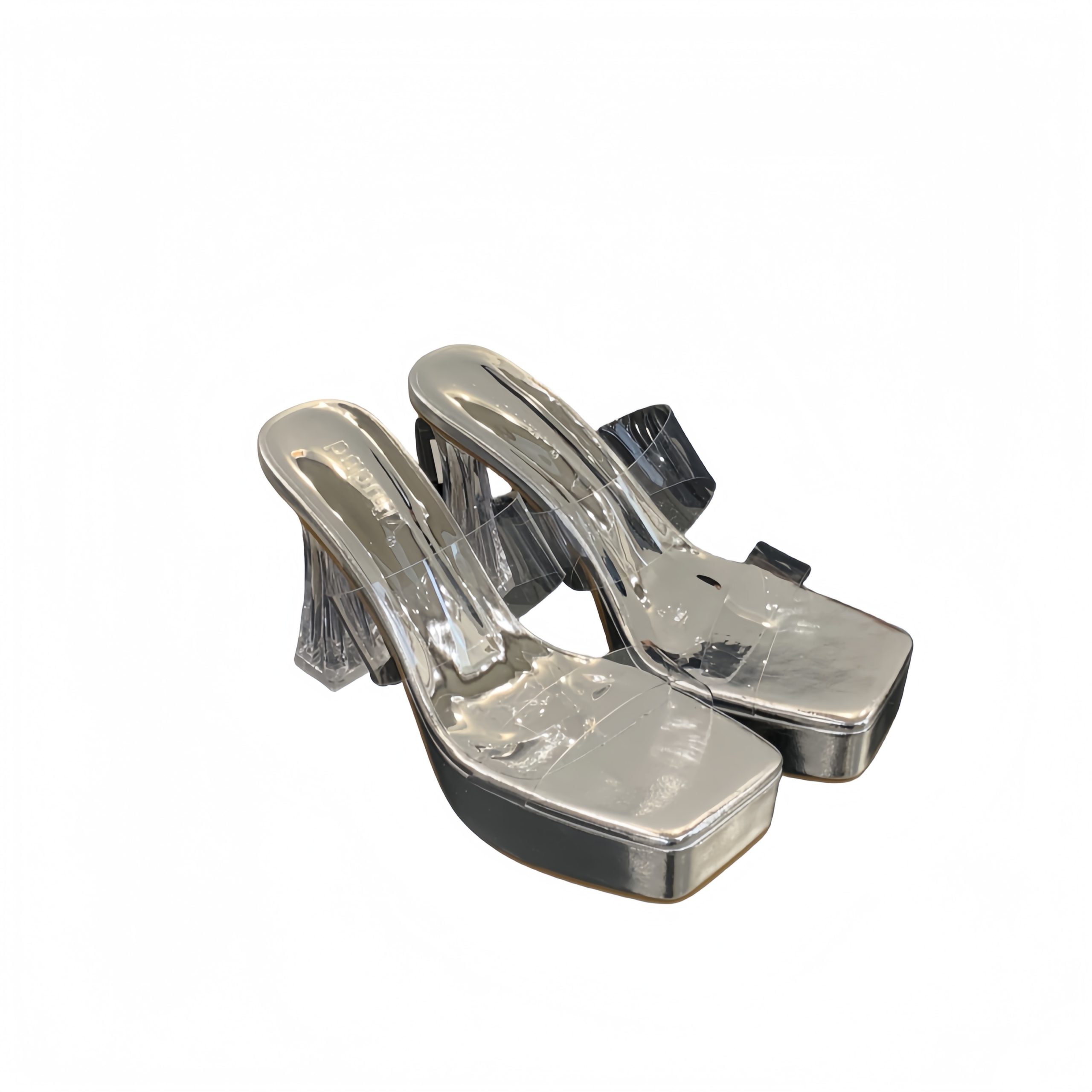 BUBUFLY Women's 2025 New Platform Transparent High Heel Sandals Chunky Heel Crystal Strappy Thick Sole Slip-On - Image 5