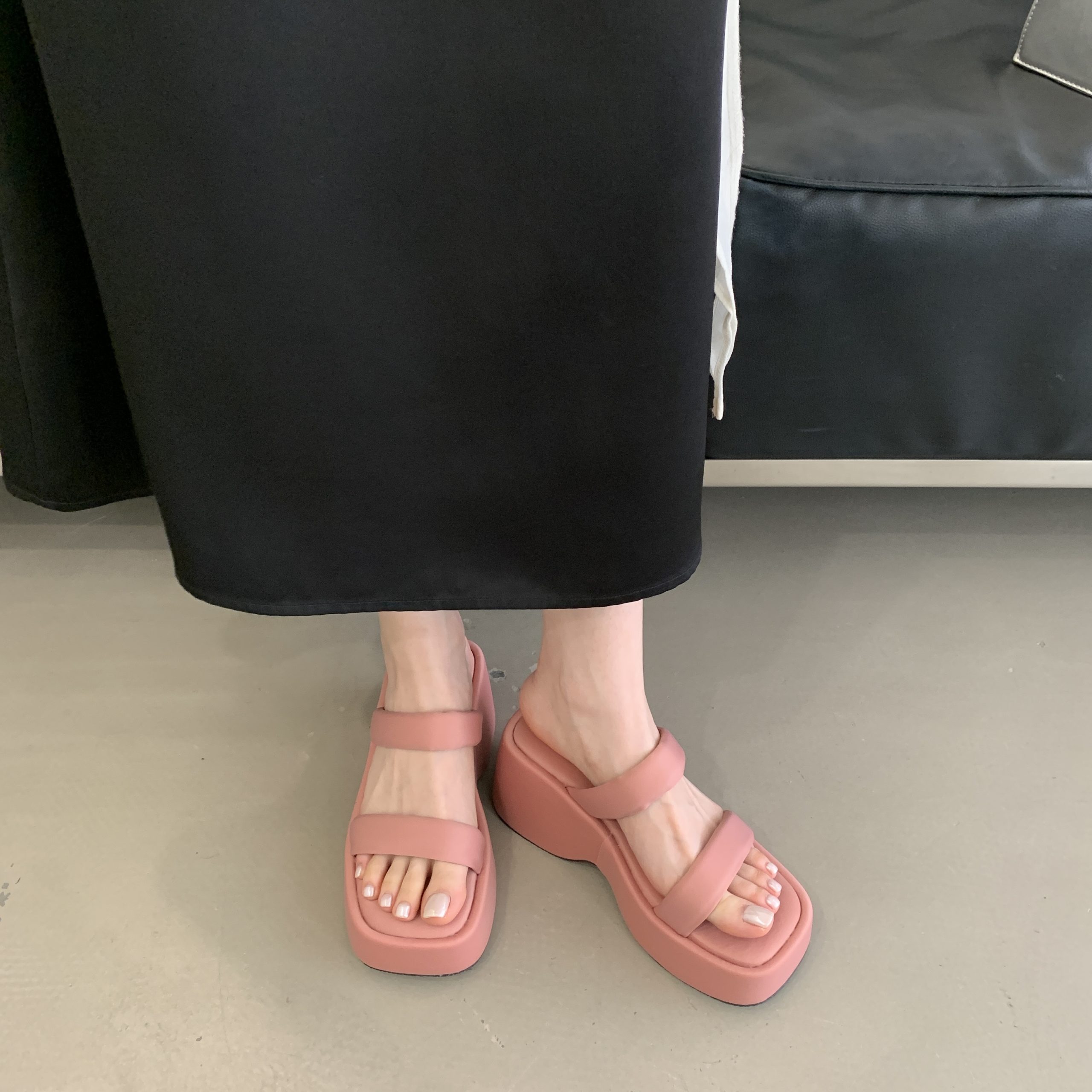 BUBUFLY Korean Style Platform Wedge Sandals for Women Summer High Heel Slip-On Shoes - Image 2