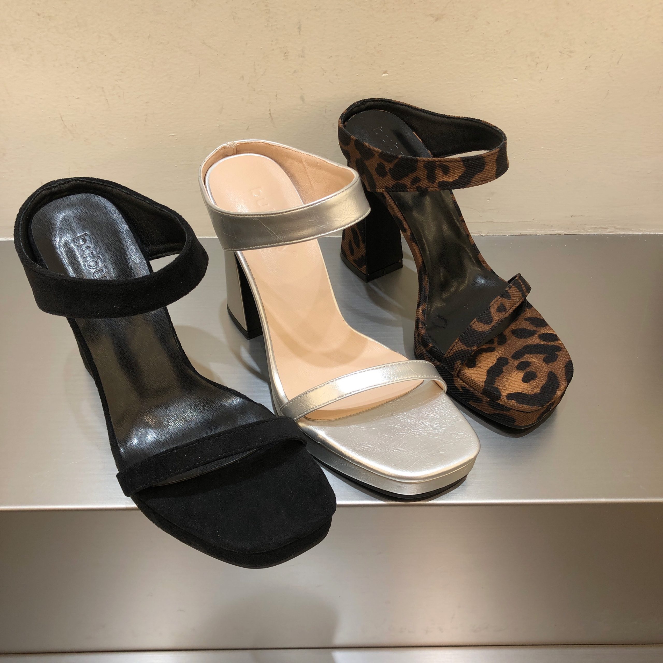 BUBUFLY Women's High Heel Square Toe Strappy Sandals Retro Platform Chunky Heel Leopard Print Open Toe Slippers for Petite Women