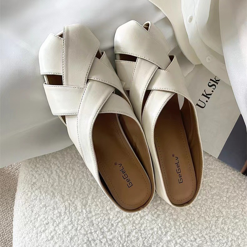 Summer New Retro Korean Wedge Heel Hollow Out Ankle Strap Slippers for Women