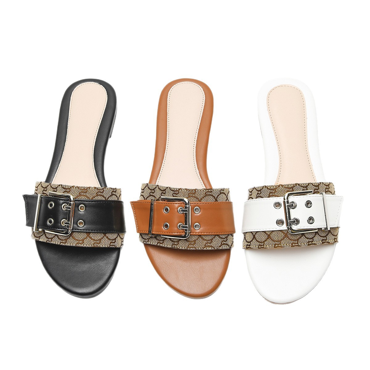 2025 Summer New Flat Slippers Women Fashion Beach Sandals Large Size Ladies Shoes