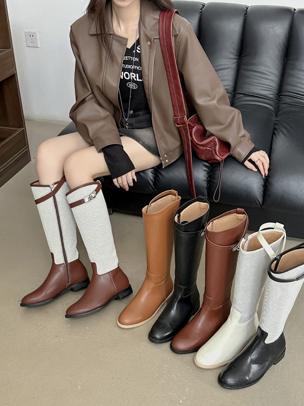 Dumier Women's PU Leather Over-the-Knee Boots Round Toe Low Heel Fall Winter - Image 3