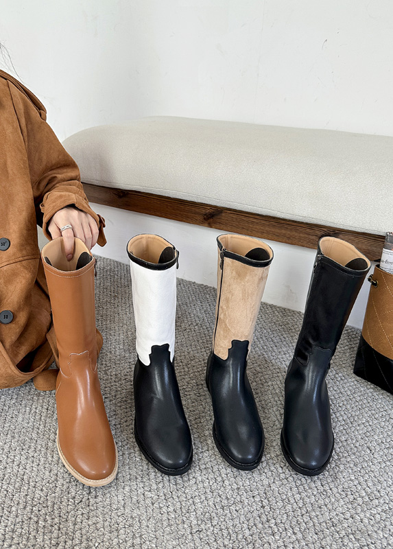 Women's Mid-Calf Ankle Boots Autumn Winter Fashion Boots Round Toe Low Heel PU - Image 2