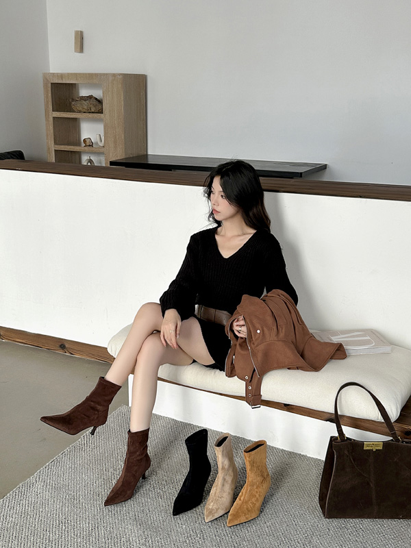 Dumier 2025 Autumn Winter Women's Short Ankle Boots Pointed Toe Mid Heel Suede Fashion Boots